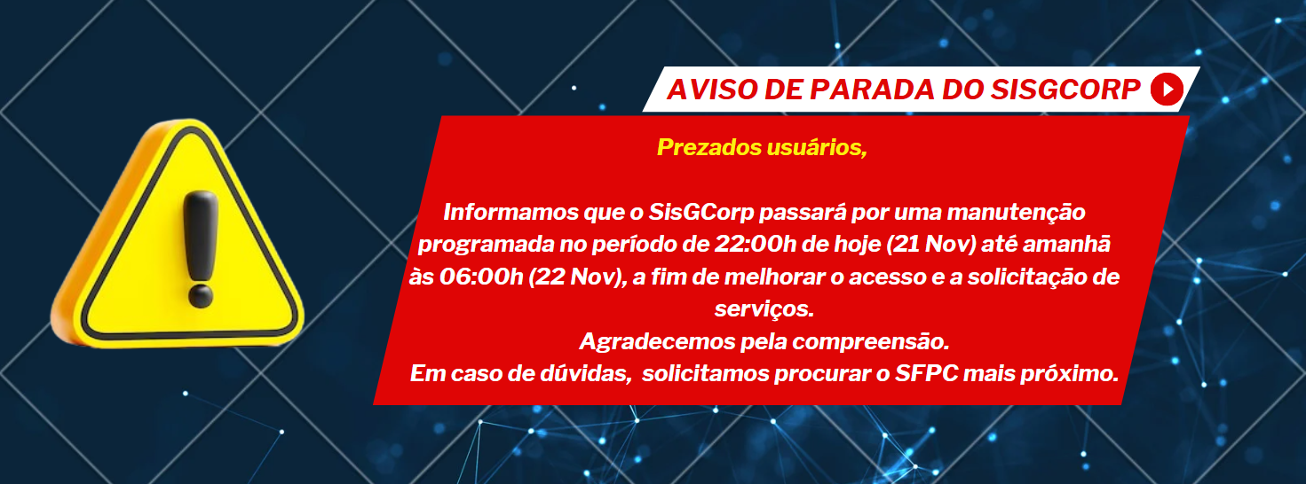 Aviso SisGCorp parada